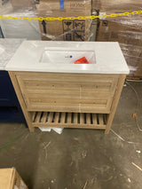 Autumn 36 in. W x 19 in. D x 34.5 in. H Single Sink Bath Vanity in Weathered Tan with White Engineered Stone Top