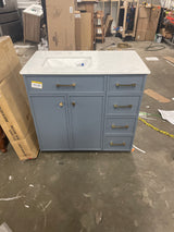 Marcote 36 in. Single Sink Freestanding Slate Blue Bath Vanity with Venato Engineered Stone Top (Assembled)