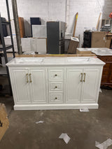Ravenscroft 61 in. Double Sink White Swan Bath Vanity with Carrara White Engineered Stone Top (Assembled)