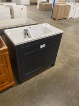 Clady 36.5 in. W x 18.75 in. D Bath Vanity in Deep Blue with Cultured Marble Vanity Top in Silver Ash with White Sink