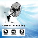22 Inch Wall Mount Fan 3-Speed Industrial Fan High Velocity Fan, 7000 CFM Outdoor Wall Fan, Black