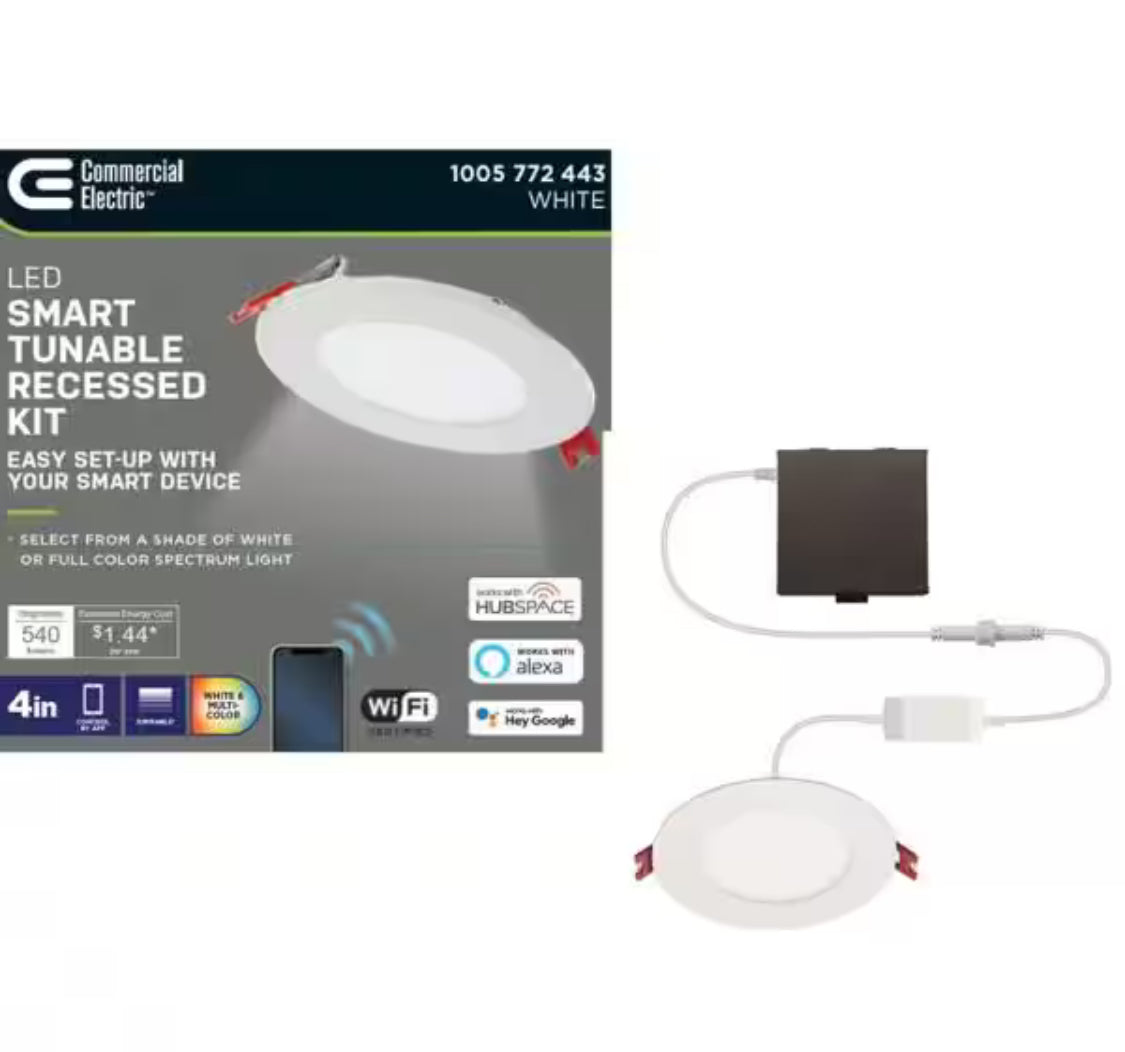 4 in. Smart CCT Selectable Ultra Slim Integrated LED Recessed Light Kit Powered by Hubspace