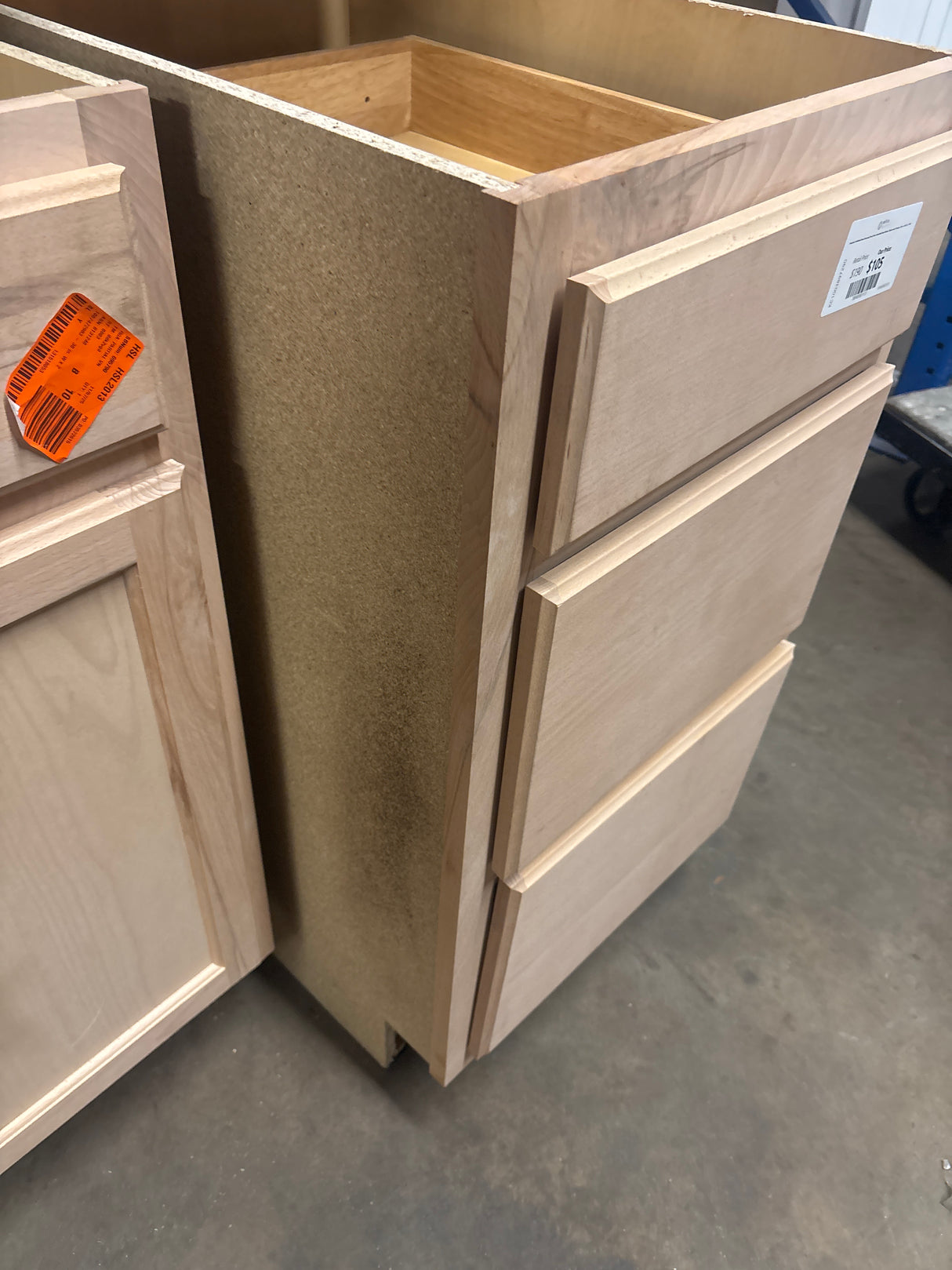 Hampton Unfinished Beech Recessed Panel Stock Assembled Base Kitchen Cabinet with 3 Drawers (18 in. x 34.5 in. x 24 in.)