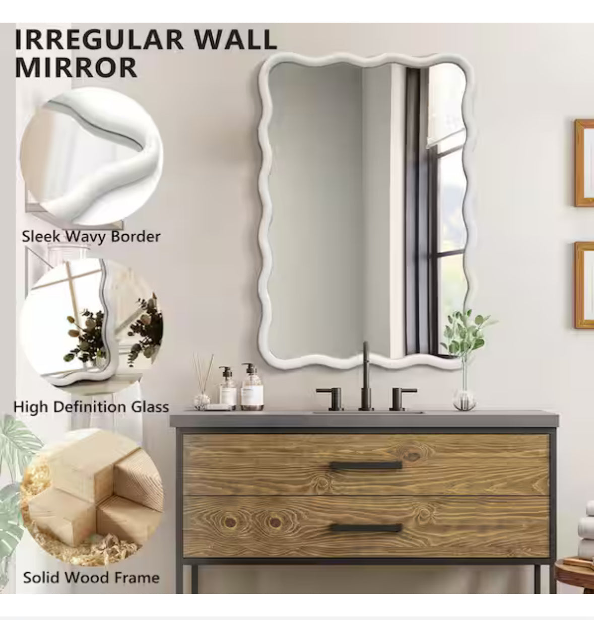 20 in. W x 30 in. H Rectangle White Wood Framed Wavy Wall Mirror