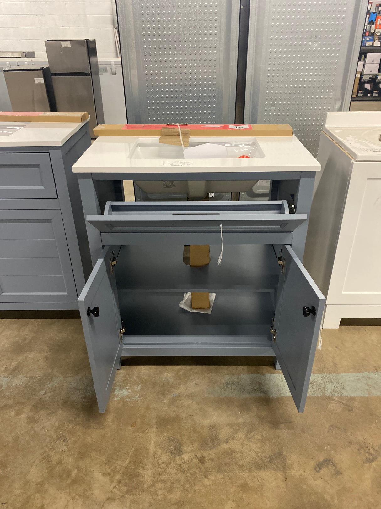 Hanna 30 in. Single Sink Spruce Blue Bath Vanity with White Engineered Stone Top (Assembled)
