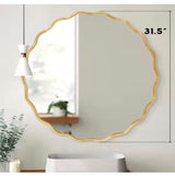 31.5 in. W. x 31.5 in. H Round Gold Aluminum Alloy Framed Scalloped Wavy Wall Mirror