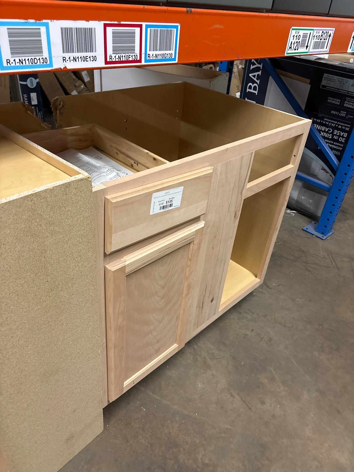 36 in. W x 24 in. D x 34.5 in. H Assembled Blind Corner Base Kitchen Cabinet in Unfinished with Recessed Panel