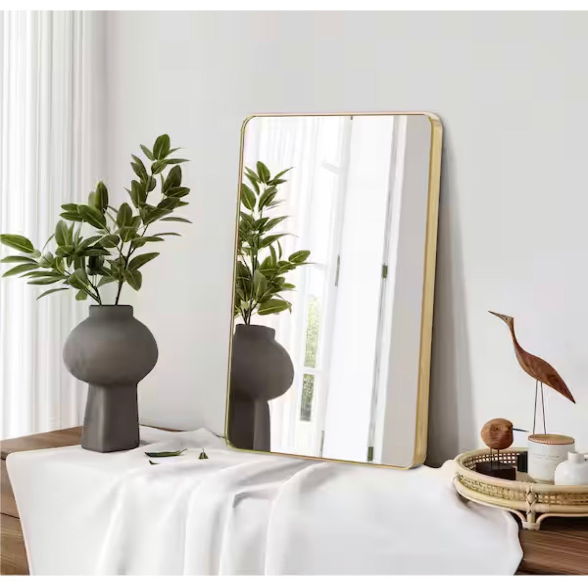 24 in. W x 36 in. H Gold Vanity Rectangle Wall Mirror Aluminum Alloy Frame Bathroom Mirror