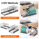 Expandable Black Standing Pot Rack for Kitchen Cabinet Organizers and Storage with 12 Adjustable Dividers