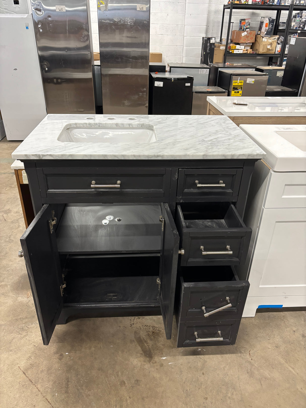 36 in. W Charcoal Gray Freestanding Vanity with Marble Top