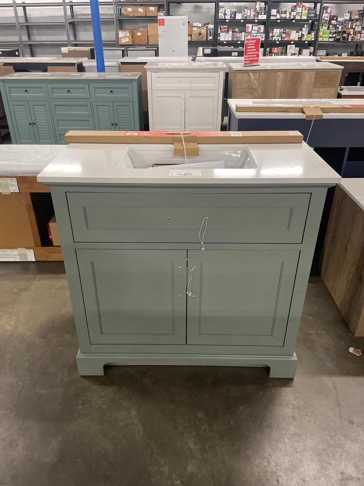 Doveton 36 in. Single Sink Sage Green Bath Vanity with White Engineered Stone Top (Assembled)