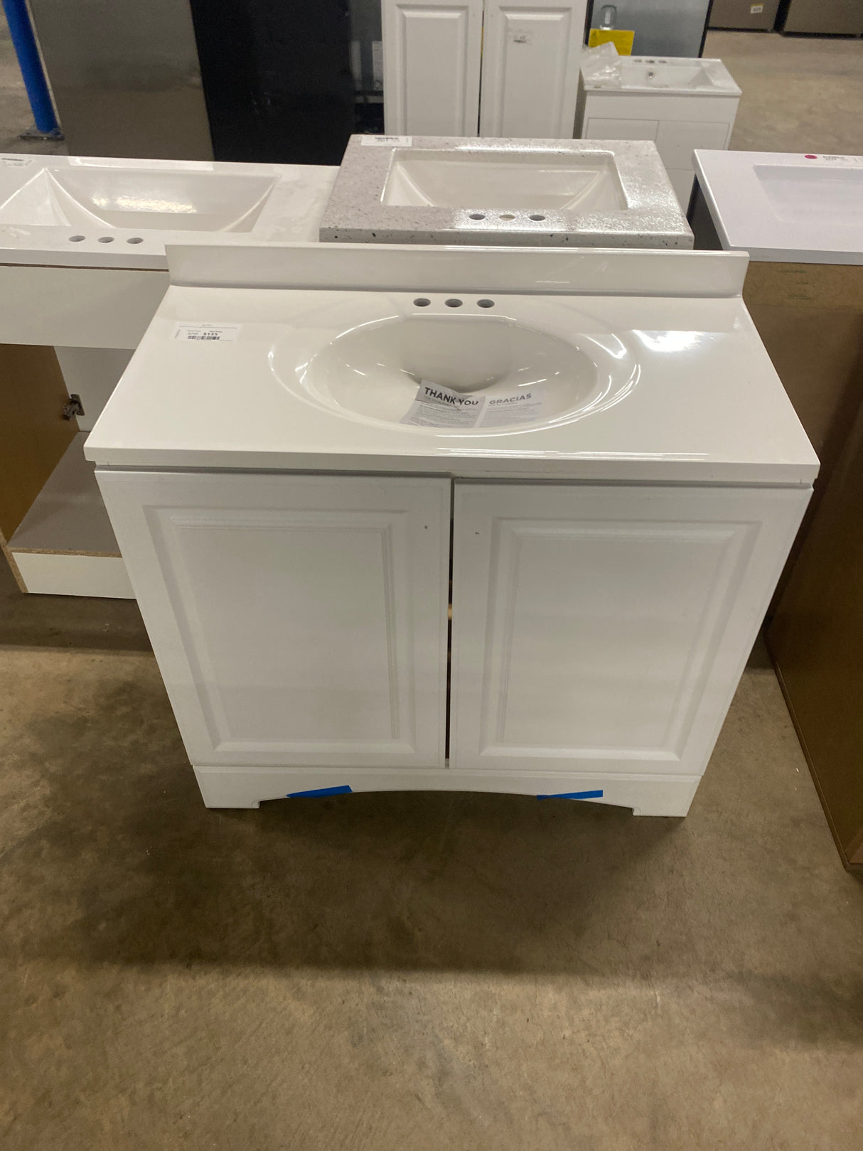 Glacier Bay 37 in. W x 19 in. D x 35 in. H Single Sink Freestanding Bath Vanity in White with White Cultured Marble Top
