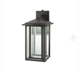 Mauvo Canyon 15.5 in. Black Dusk to Dawn LED Outdoor Wall Light Fixture with Seeded Glass
