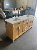 Talmore 72 in. Double Sink Light Oak Bath Vanity with White Engineered Marble Top (Assembled)