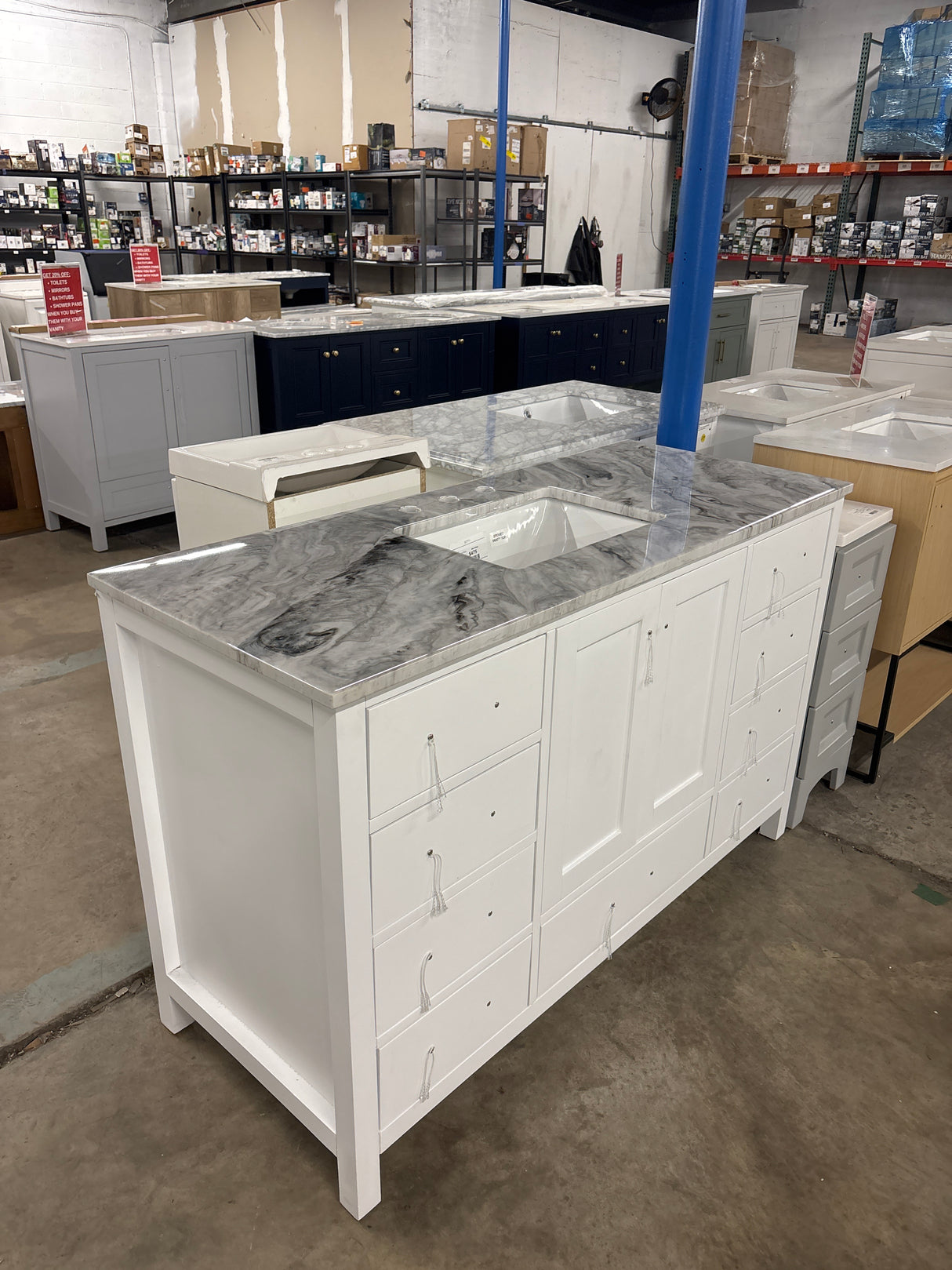 StarrySky 54 inch Undermount Single Sink Freestanding Bath Vanity in White with Epoxied Top