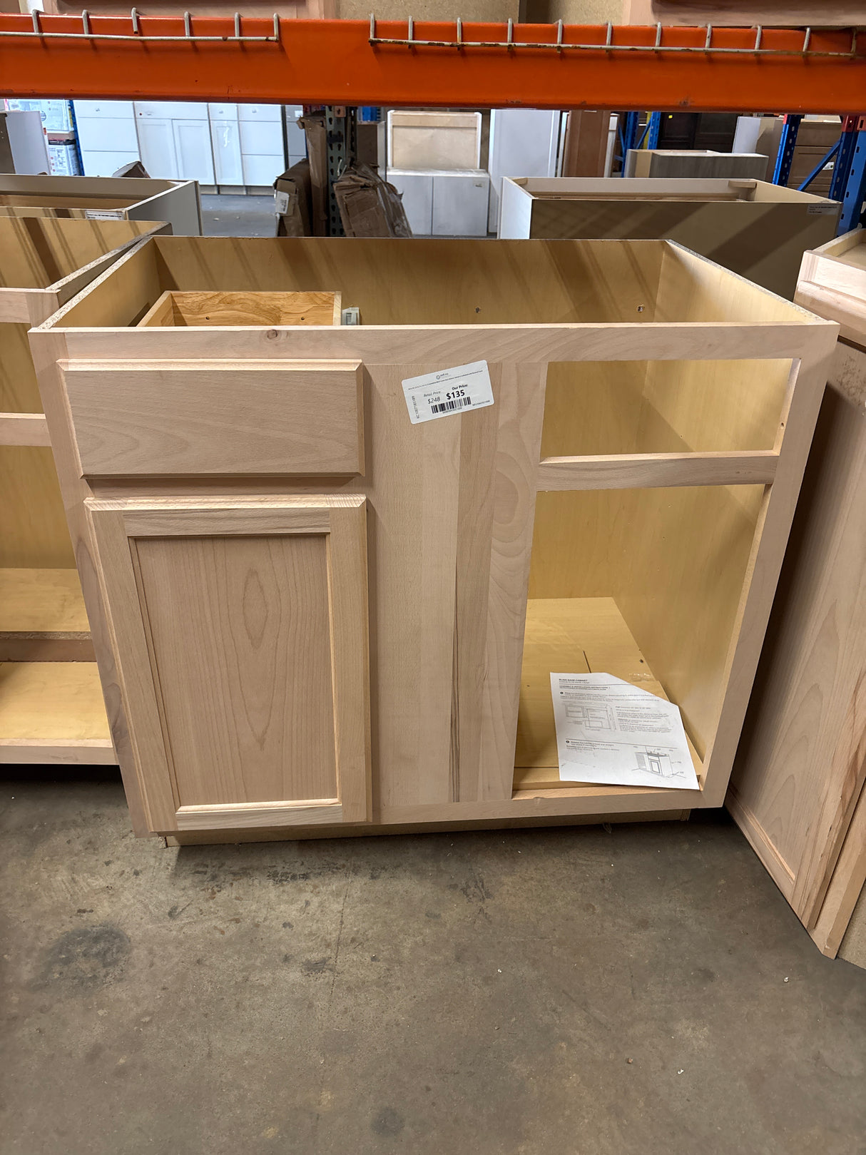 36 in. W x 24 in. D x 34.5 in. H Assembled Blind Corner Base Kitchen Cabinet in Unfinished with Recessed Panel