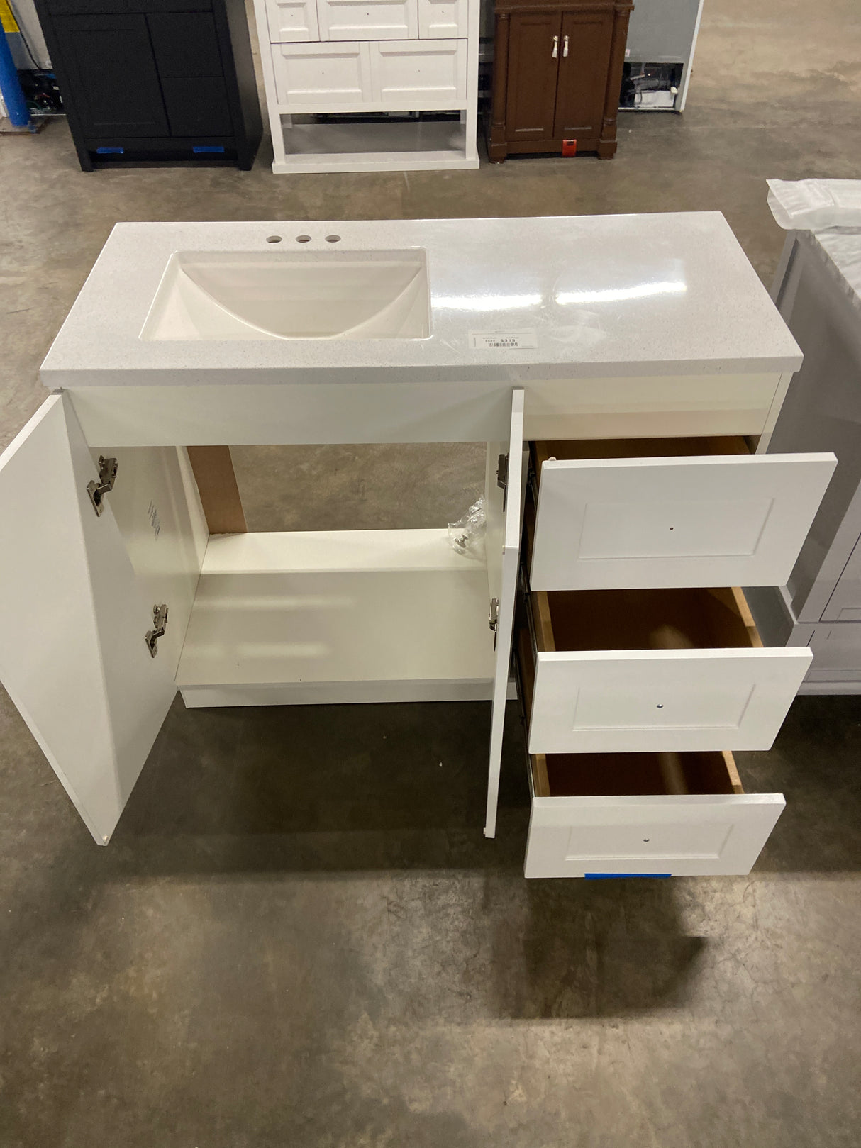 Bannister 43 in. W x 19 in. D x 35 in. H Single Sink Freestanding Bath Vanity in White with White Cultured Marble Top