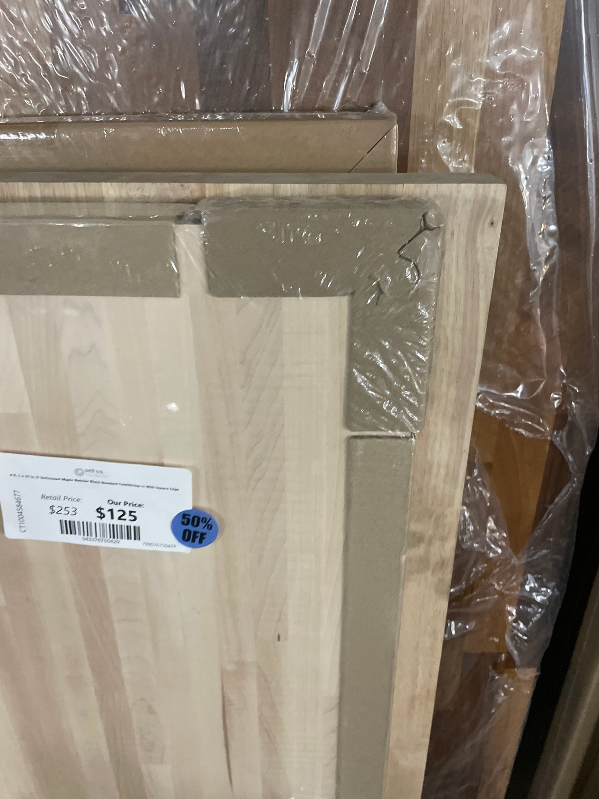 4 ft. L x 25 in. D Unfinished Maple Butcher Block Standard Countertop in With Square Edge