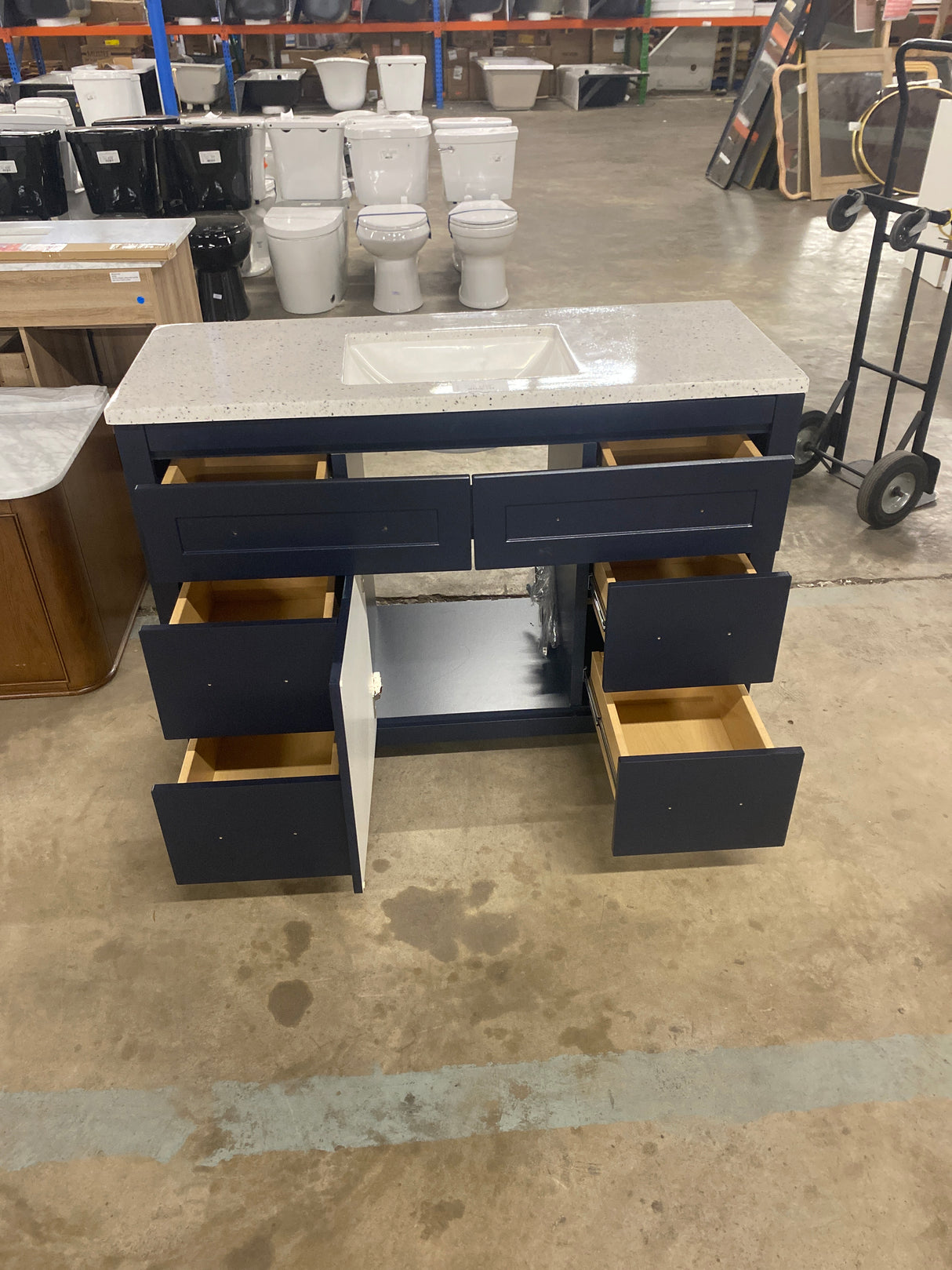 Clady 49 in. W x 19 in. D x 35 in. H Single Sink Bath Vanity in Deep Blue with Silver Ash Cultured Marble Top