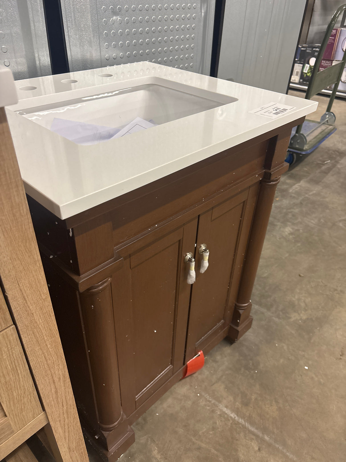Simply Living 24 in. Single Sink Walnut Bath Vanity with Ivory White Engineered Marble Top