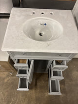 Hampton Harbor 28 in. W x 22 in. D x 35 in. H Single Sink Freestanding Bath Vanity in Gray with White Marble Top