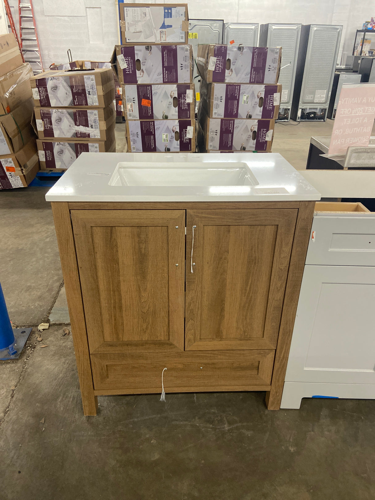 Moorside 30 in. Single Sink Sweet Maple Bath Vanity with White Engineered Stone Top (Assembled)