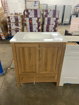 Moorside 30 in. Single Sink Sweet Maple Bath Vanity with White Engineered Stone Top (Assembled)
