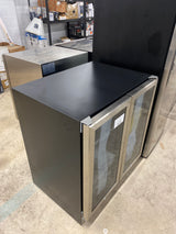 30 in. Dual Zone French Door 33 Bottle and 95 Can Wine and Beverage Cooler in Silver with Internal Blue LED Lighting