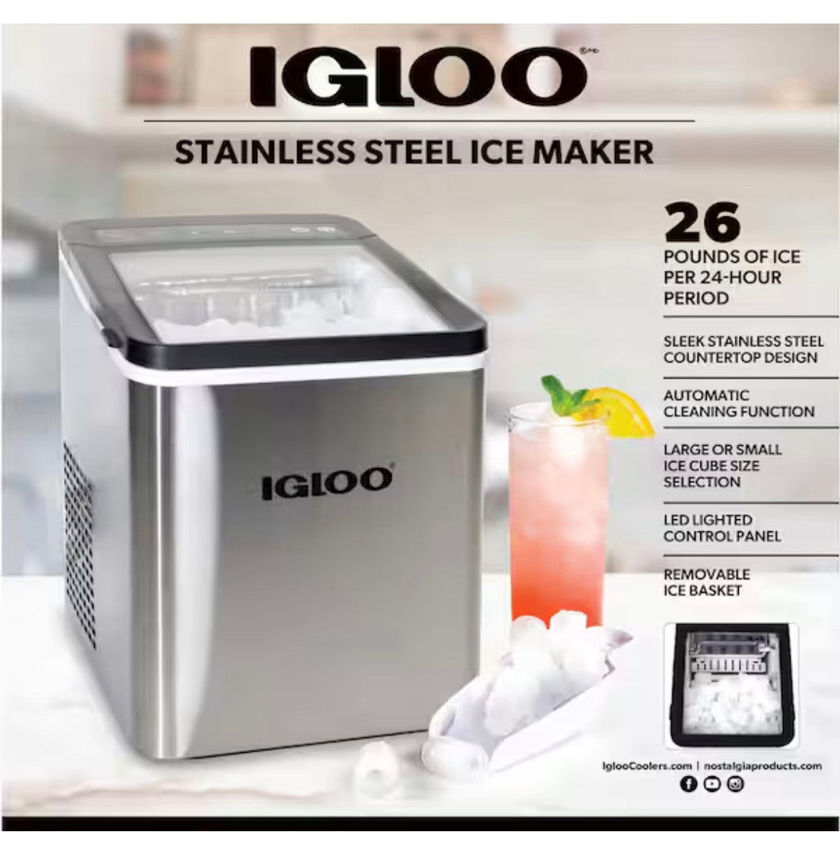 26-Pound Automatic Portable Countertop Ice Maker Machine, Stainless Steel