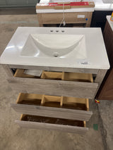 Woodbrook 31 in. Single Sink White Washed Oak Bath Vanity with White Cultured Marble Top (Assembled)