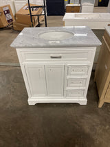 Timeless Home 32 in. W x 21.5 in. D x 35 in. H Single Bathroom Vanity in White with White Marble Top and White Basin