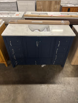 GlamourAura 48 in. W x 22 in. D x 39.24 in. H Single Sink Bath Vanity in Navy Blue with White Engineered Stone Top