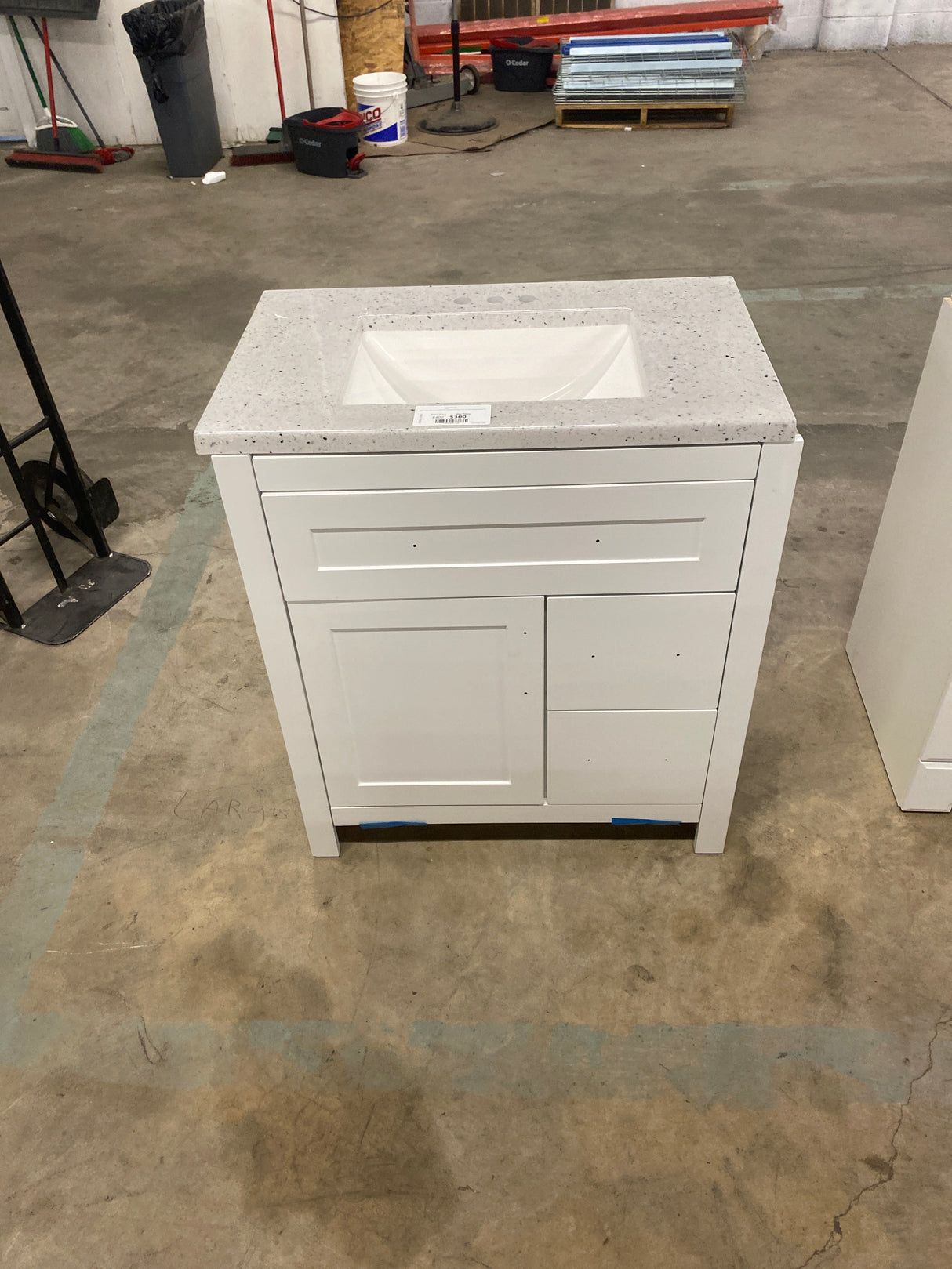 Clady 31 in. W x 19 in. D x 35 in. H Single Sink Freestanding Bath Vanity in White with Silver Ash Cultured Marble Top