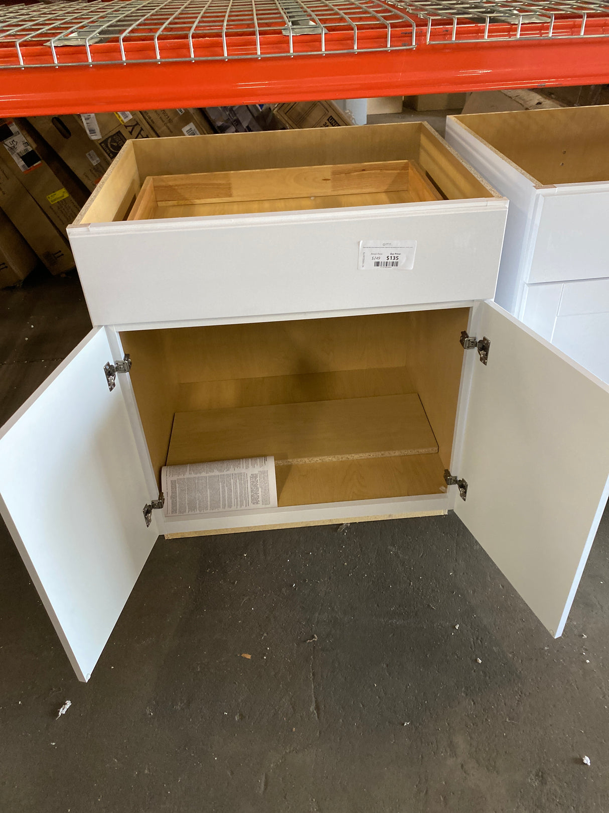 Shaker Satin White Stock Assembled Base Kitchen Cabinet with Ball-Bearing Drawer Glides (30 in. x 34.5 in. x 24 in.)