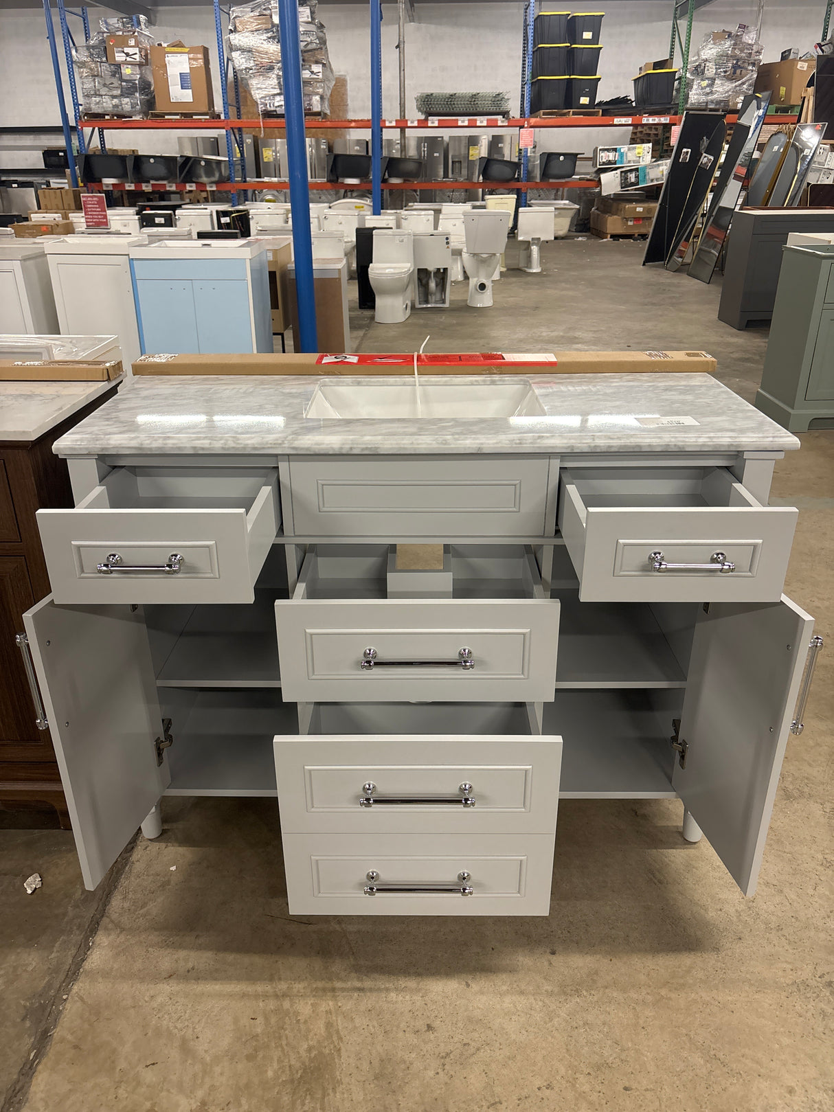 Aberdeen 48 in. Single Sink Freestanding Dove Gray Bath Vanity with Carrara Marble Top (Assembled)