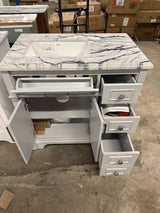 Melpark 36 in. W x 22.1 in. D x 34.5 in. H Freestanding Bath Vanity in Dove Gray with Epoxied White Cultured Marble Top