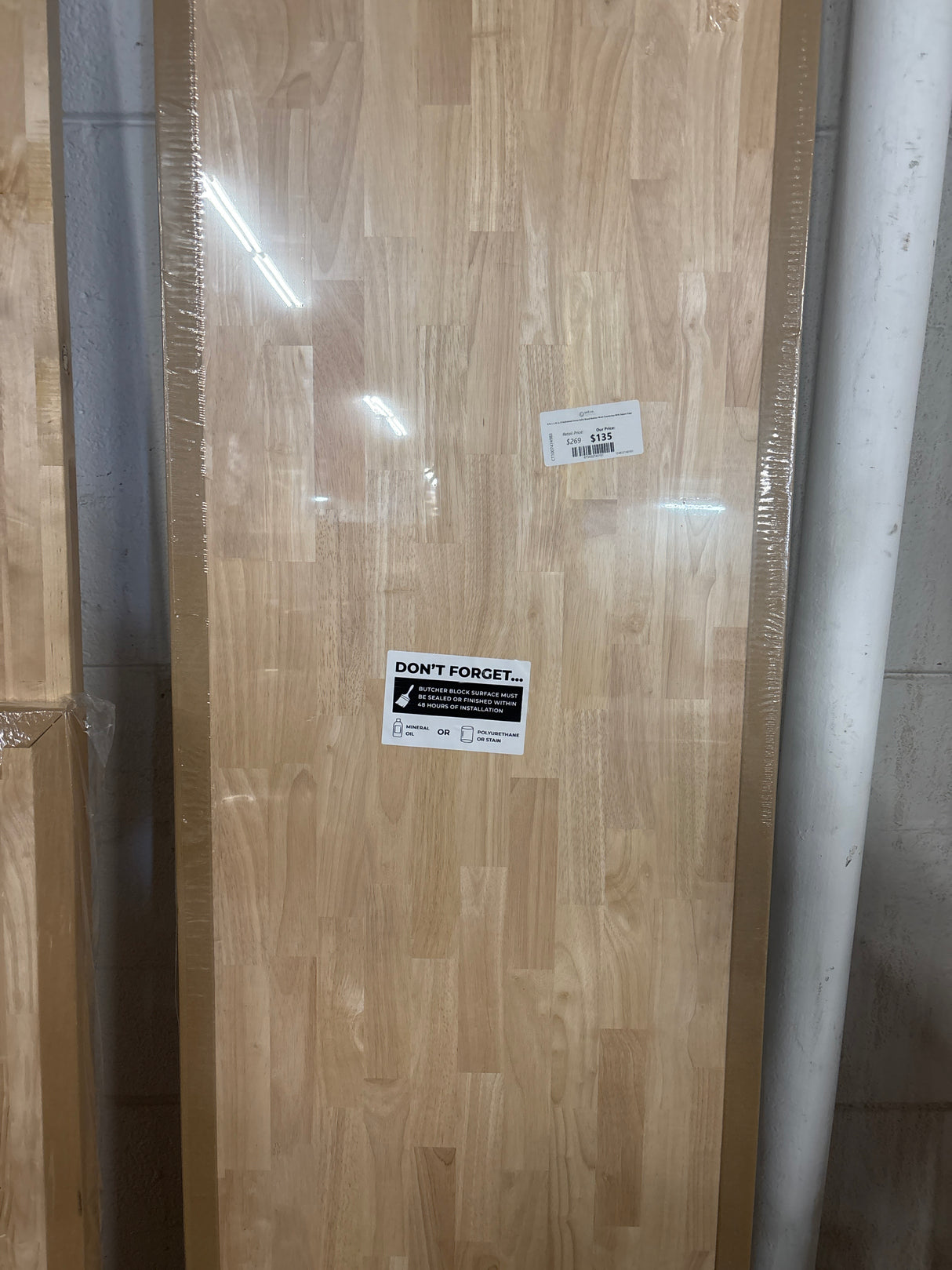 8 ft. L x 25 in. D Unfinished Hevea Solid Wood Butcher Block Countertop With Square Edge