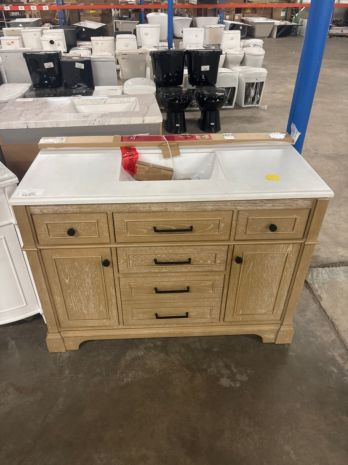 Melpark 48 in. W x 22 in. D x 34.5 in. H Bath Vanity in Antique Oak with White Cultured Marble Top