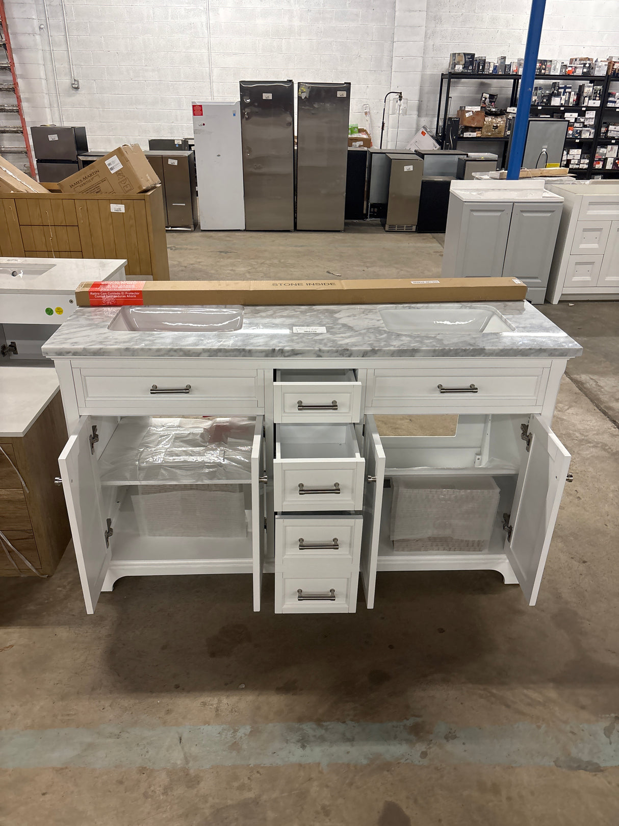 Roveland 60 in. W Bath Vanity in White With Marble Top