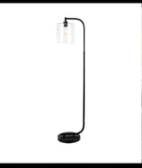 Cline 62.5 in. 1-Light Black Floor Lamp with Clear Glass Lamp Shade