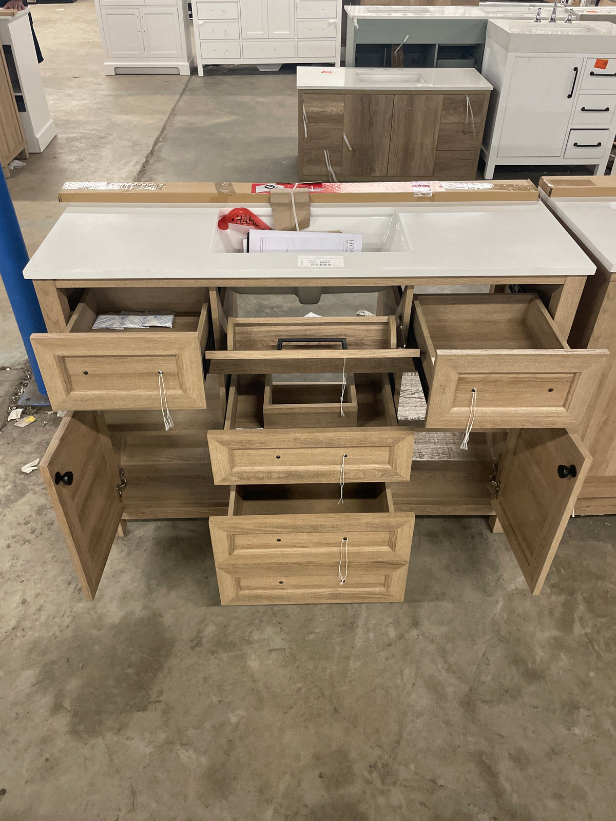 Hanna 48 in. W x 19 in. D x 34 in. H Single Sink Bath Vanity in Weathered Tan with White Engineered Stone Top