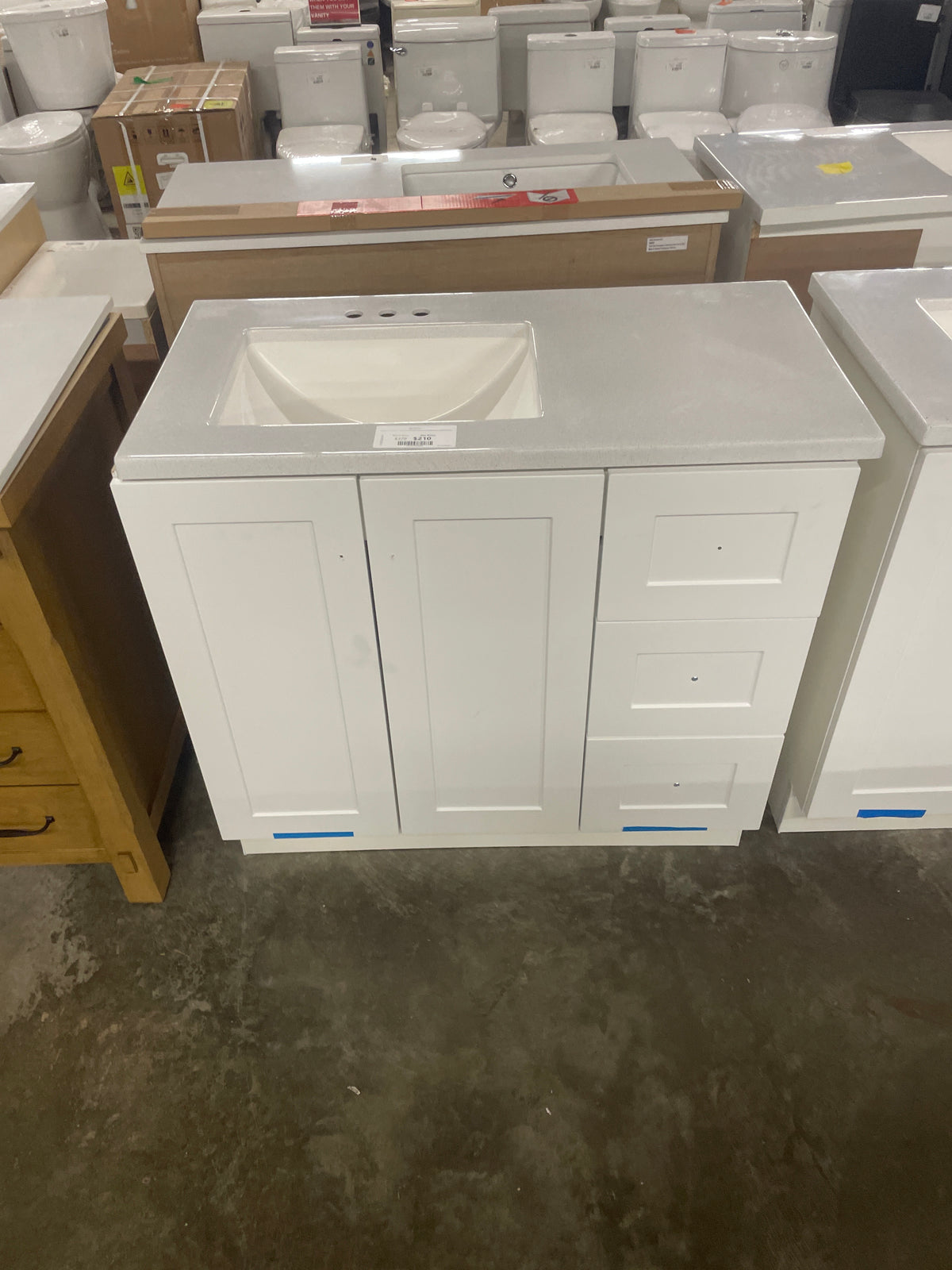 Bannister 37 in. W x 19 in. D x 35 in. H Single Sink Freestanding Bath Vanity in White with White Cultured Marble Top