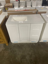 Bannister 37 in. W x 19 in. D x 35 in. H Single Sink Freestanding Bath Vanity in White with White Cultured Marble Top