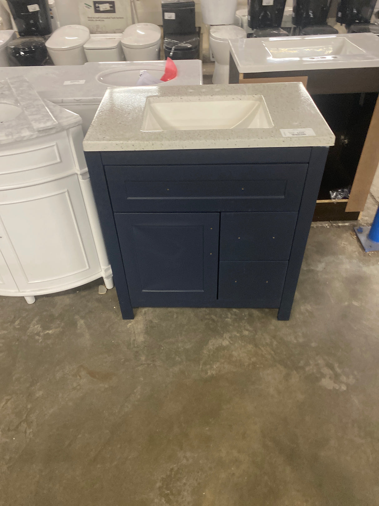 Clady 31 in. W x 19 in. D x 35 in. H Single Sink Bath Vanity in Deep Blue with Silver Ash Cultured Marble Top
