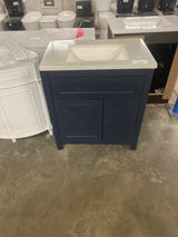 Clady 31 in. W x 19 in. D x 35 in. H Single Sink Bath Vanity in Deep Blue with Silver Ash Cultured Marble Top