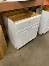 Hampton Satin White Raised Panel Stock Assembled Base Kitchen Cabinet with Drawer Glides (30 in. x 34.5 in. x 24 in.)