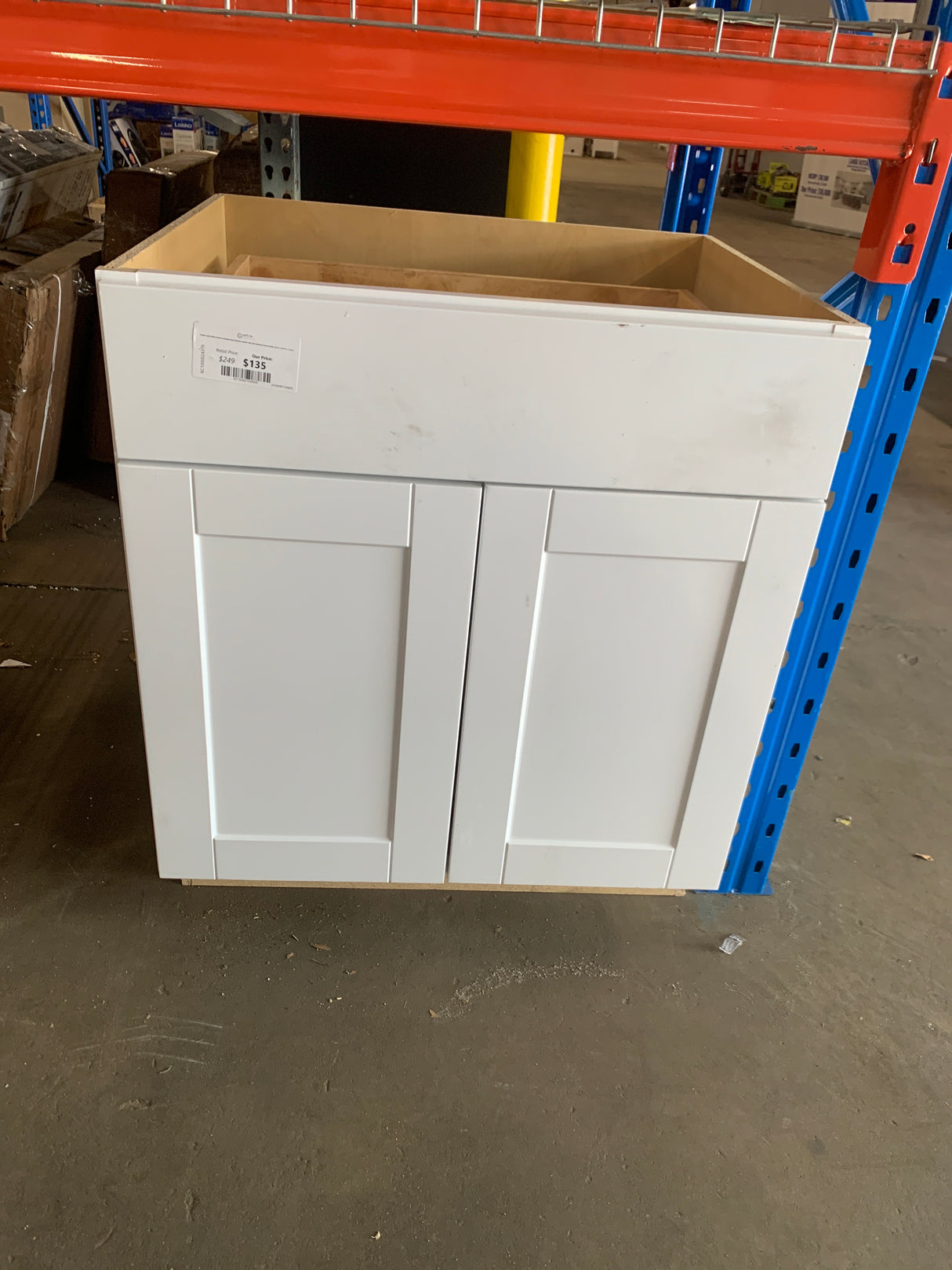 Shaker Satin White Stock Assembled Base Kitchen Cabinet with Ball-Bearing Drawer Glides (30 in. x 34.5 in. x 24 in.)