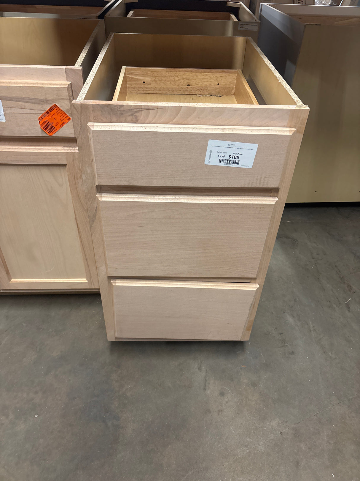 Hampton Unfinished Beech Recessed Panel Stock Assembled Base Kitchen Cabinet with 3 Drawers (18 in. x 34.5 in. x 24 in.)