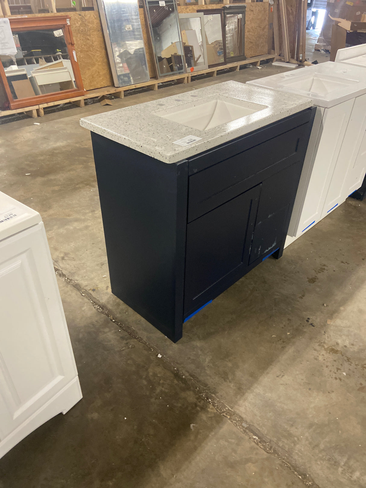 Clady 36.5 in. W x 18.75 in. D Bath Vanity in Deep Blue with Cultured Marble Vanity Top in Silver Ash with White Sink