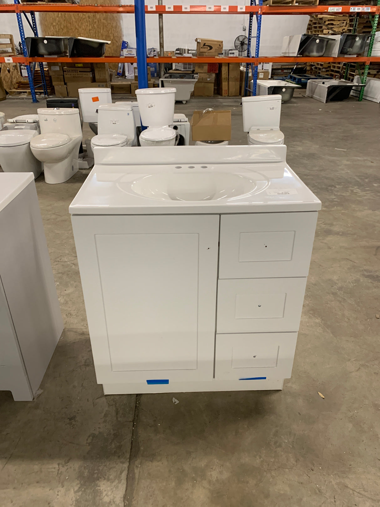 31 in. W x 19 in. D x 35 in. H Single Sink Freestanding Bath Vanity in White with White Cultured Marble Top